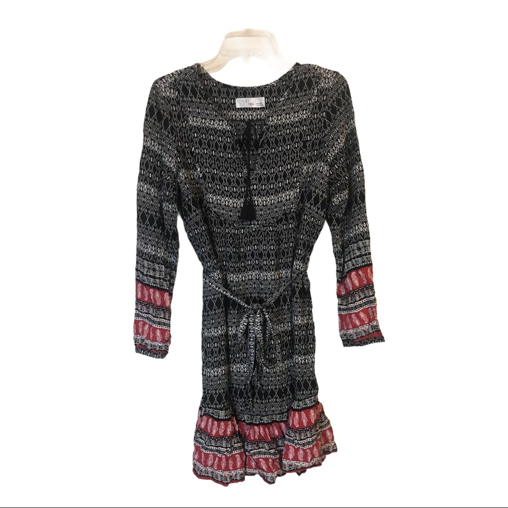TIME AND TRU LONG SLEEVE BOHO RUFFLE HEM DRESS